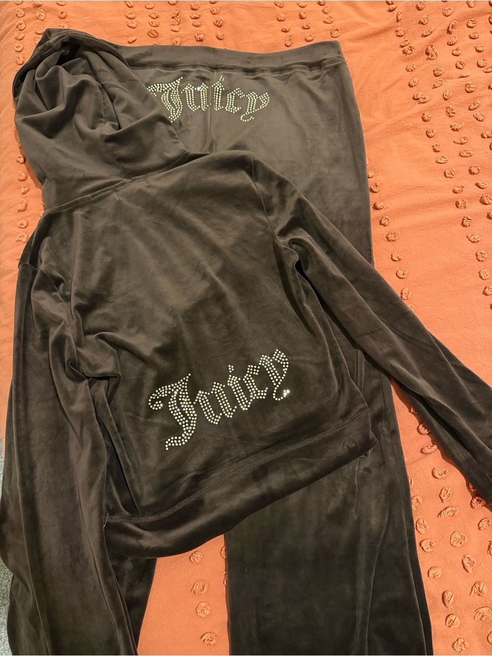Juicy Couture Brown Gold Velour Bling Tracksuit Hoodie & Pant Set